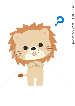 Illustration of a cute lion tilting its head in doubt, whole body, white background, vector clip art Illustration of a cute lion tilting its head in doubt, whole body, white background, vector clip art 110330323