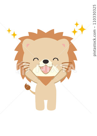Illustration of a cute lion happily cheering, whole body, white background, vector clip art Illustration of a cute lion happily cheering, whole body, white background, vector clip art 110330325