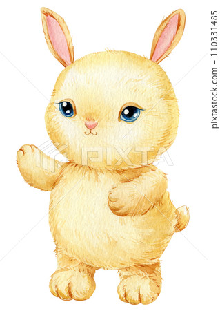 Rabbit, Cartoon Cute bunny on isolated white background. Watercolor hand drawn illustration. Baby cute animal Rabbit, Cartoon Cute bunny on isolated white background. Watercolor hand drawn illustration. Baby cute animal 110331485