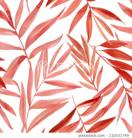 Abstract red leaves. Artistic seamless pattern watercolor, tropical flora for textiles and decoration. Hand drawn plants Abstract red leaves. Artistic seamless pattern watercolor, tropical flora for textiles and decoration. Hand drawn plants 110331749