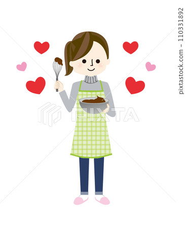 Illustration of a girl making Valentine chocolate Illustration of a girl making Valentine chocolate 110331892
