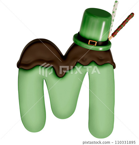 St. Patrick's day dessert alphabet M with decoration on transparent background , 3D Rendering St. Patrick's day dessert alphabet M with decoration on transparent background , 3D Rendering 110331895