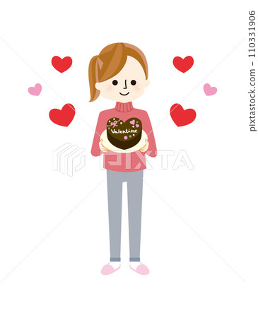 Illustration of a girl giving Valentine chocolates 110331906