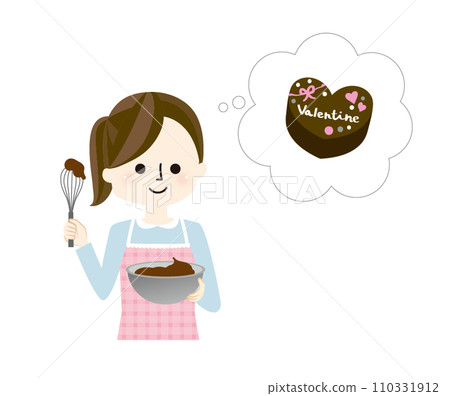 Illustration of a girl making Valentine's Day sweets 110331912