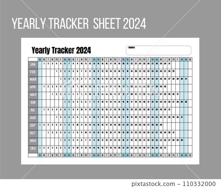 Blank year tracker Sheet, habit tracker, start on Sunday, 2024 calendar template. Blank year tracker Sheet, habit tracker, start on Sunday, 2024 calendar template. 110332000