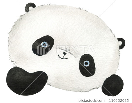 Cute funny panda bear hand drawn in watercolor on white isolated background. Hand drawn illustration Cute funny panda bear hand drawn in watercolor on white isolated background. Hand drawn illustration 110332025