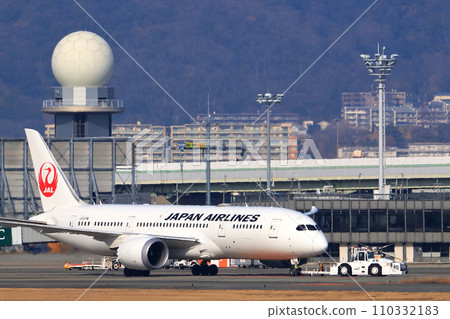 Osaka International Airport JAL plane ready for takeoff Osaka International Airport JAL plane ready for takeoff 110332183
