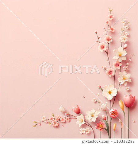 Simple pink background and spring flowers 110332282