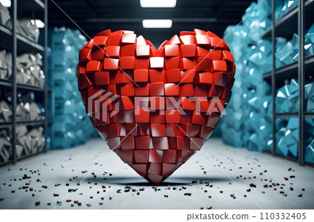 3D illustration of a shiny heart made of metal red and blue contrasting image It conveys love, understanding, hope, happiness, courage, power, balance and peace It depend on the viewer to interpret. 3D illustration of a shiny heart made of metal red and blue contrasting image It conveys love, understanding, hope, happiness, courage, power, balance and peace It depend on the viewer to interpret. 110332405