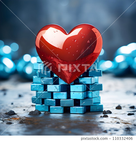 3D illustration of a shiny heart made of metal red and blue contrasting image It conveys love, understanding, hope, happiness, courage, power, balance and peace It depend on the viewer to interpret. 3D illustration of a shiny heart made of metal red and blue contrasting image It conveys love, understanding, hope, happiness, courage, power, balance and peace It depend on the viewer to interpret. 110332406