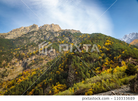Lush autumn landscape of the mountains of Ossetia 110333689