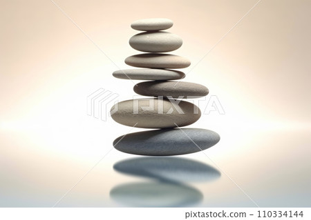 The Zen stone is on the surface of the water. A space of relaxation and tension frees and grows the soul and spirit. "AI image generation" 110334144
