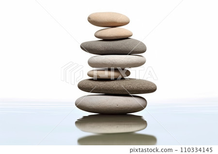 The Zen stone is on the surface of the water. A space of relaxation and tension frees and grows the soul and spirit. "AI image generation" 110334145