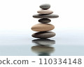The Zen stone is on the surface of the water. A space of relaxation and tension frees and grows the soul and spirit. "AI image generation" 110334148