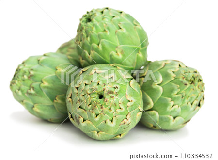 Green artichokes on white background 110334532