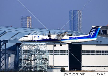 Osaka International Airport ANA Bombardier Airplane Landing Sky Park Osaka International Airport ANA Bombardier Airplane Landing Sky Park 110335374