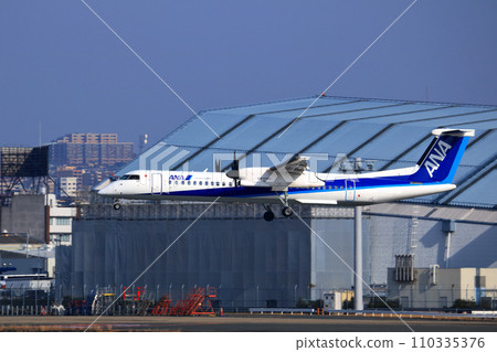 Osaka International Airport ANA Bombardier Airplane Landing Sky Park Osaka International Airport ANA Bombardier Airplane Landing Sky Park 110335376