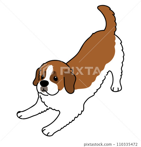A simple and cute illustration of a St. Bernard that invites you to play, with main lines A simple and cute illustration of a St. Bernard that invites you to play, with main lines 110335472