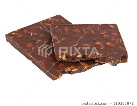 milk chocolate with nuts and berries brocken isolated on the white milk chocolate with nuts and berries brocken isolated on the white 110335971
