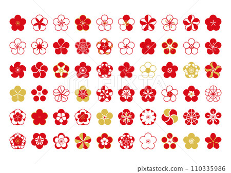 Plum petal icon Red and golden plum White plum illustration set Mark material 110335986