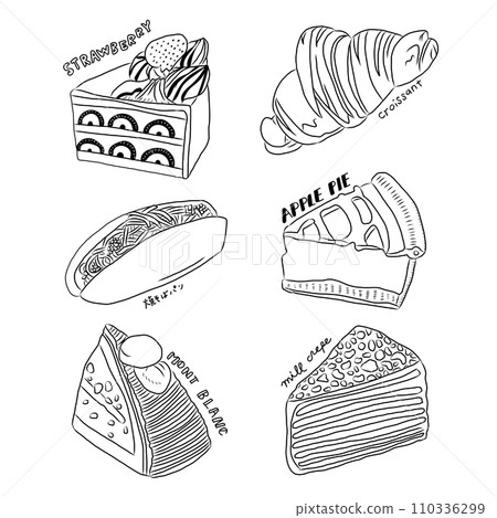 Illustration of various breads and cakes 110336299