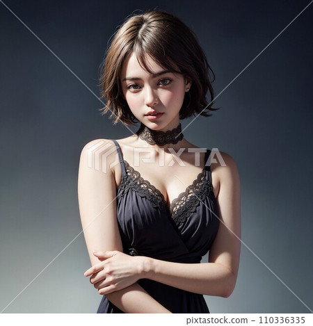 Female model wearing a black dress (AI image) 110336335