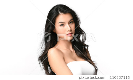 Beautiful young asian woman with clean fresh skin on white background, Face care, Facial treatment, Cosmetology, beauty and spa, Asian women portrait. 110337115