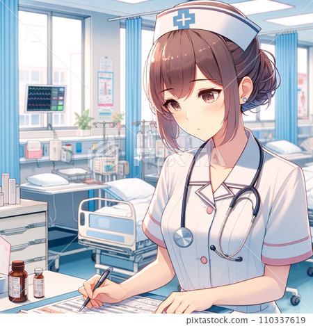 A scene where a female nurse is working 110337619