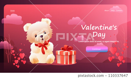 teddy bear sitting with wrapped gift box happy valentines day celebration greeting card horizontal copy space teddy bear sitting with wrapped gift box happy valentines day celebration greeting card horizontal copy space 110337647