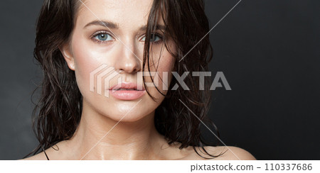 Beautiful woman with beauty face and healthy facial skin close up portrait. Beautiful woman with beauty face and healthy facial skin close up portrait. 110337686