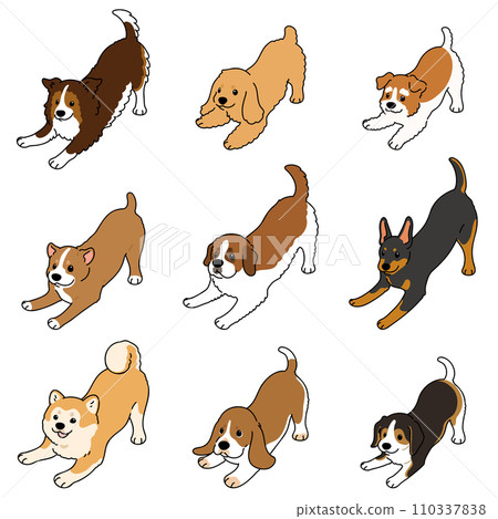 Simple and cute dog illustration set E that invites you to play with main lines 110337838