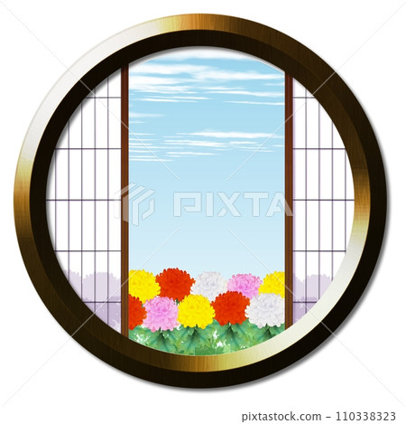 從圓窗看到的菊花風景 從圓窗看到的菊花風景 110338323