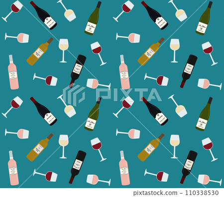 Wine bottle and glass seamless pattern (background material) Wine bottle and glass seamless pattern (background material) 110338530