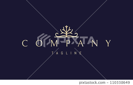Vector golden logo with an abstract image of a tree on the background of an open book. 110338649