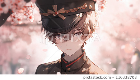 Image of cherry blossoms in full bloom and male student graduation/admission season 110338708