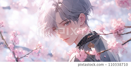 Image of cherry blossoms in full bloom and male student graduation/admission season Image of cherry blossoms in full bloom and male student graduation/admission season 110338710