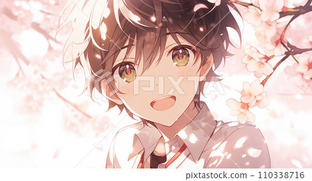 Image of cherry blossoms in full bloom and male student graduation/admission season Image of cherry blossoms in full bloom and male student graduation/admission season 110338716