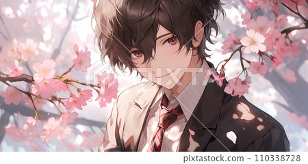 Image of cherry blossoms in full bloom and male student graduation/admission season Image of cherry blossoms in full bloom and male student graduation/admission season 110338728