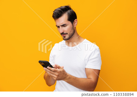 Man phone portrait cyberspace smiling smartphone Man phone portrait cyberspace smiling smartphone 110338894