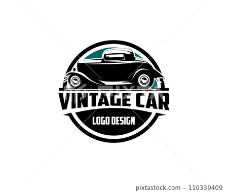 Vintage Ford Caupe logo seen from the front. amazing sunset landscape design. vector illustration available in eps 10. 110339409