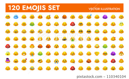 Big yellow emoji with big cheeks set vector illustration design. 110340104