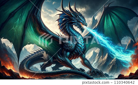 奇幻藝術風格的雄偉而強大的龍 110340642