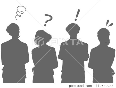 Frustrated, worried, thinking, doubt, inspiration, trouble, silhouette set of poses in business scenes 110340922