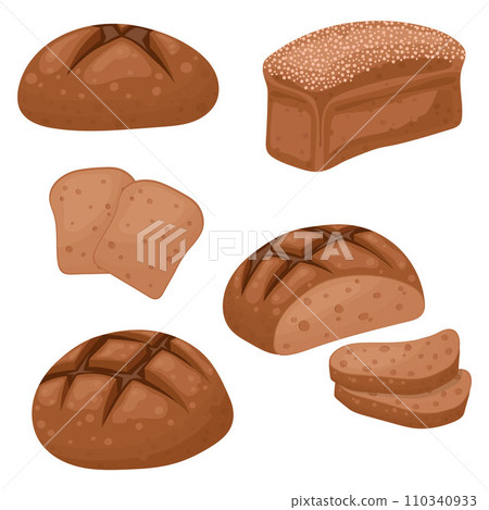 A set of rye bread, a bakery icon, sliced fresh rye bread. Vector isolated on a white background. A set of rye bread, a bakery icon, sliced fresh rye bread. Vector isolated on a white background. 110340933