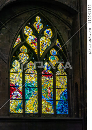 France, Metz, Stained glass windows of Saint Etienne Cathedral in Metz by Marc Chagall France, Metz, Stained glass windows of Saint Etienne Cathedral in Metz by Marc Chagall 110341533