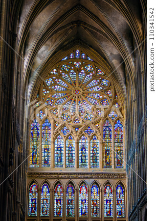 France, Metz, Stained glass windows of Saint Etienne Cathedral in Metz France, Metz, Stained glass windows of Saint Etienne Cathedral in Metz 110341542