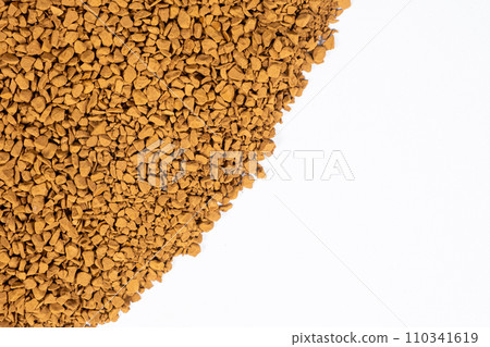 Background of freeze-dried granulated instant coffee macro close-up. Place for text on white Background of freeze-dried granulated instant coffee macro close-up. Place for text on white 110341619