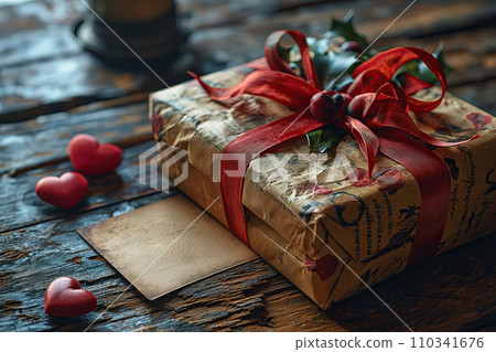 A Gift Box Awaits Symbolizing Affection on Valentine's Day or a Sweet Anniversary 110341676