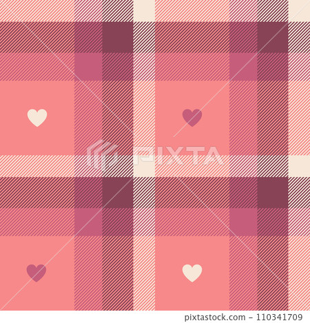 Gingham pattern with hearts. Seamless tartan vichy check plaid for dress, shirt, tablecloth, napkin, or other modern Valentines Day textile design. Gingham pattern with hearts. Seamless tartan vichy check plaid for dress, shirt, tablecloth, napkin, or other modern Valentines Day textile design. 110341709