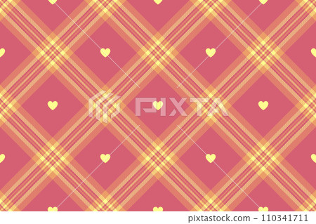 Gingham pattern with hearts. Seamless tartan vichy check plaid for dress, shirt, tablecloth, napkin, or other modern Valentines Day textile design. Gingham pattern with hearts. Seamless tartan vichy check plaid for dress, shirt, tablecloth, napkin, or other modern Valentines Day textile design. 110341711